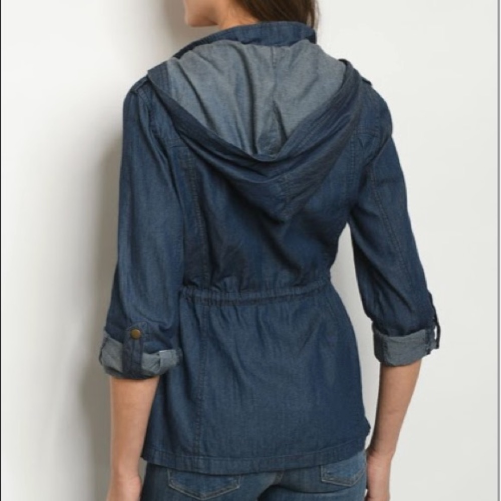 Hooded, Front Zip Denim Jacket - Picture 10 of 10